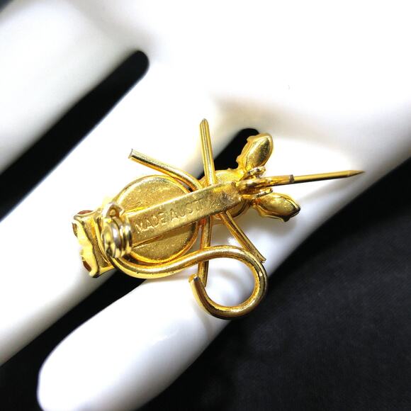 Vintage Austria Crystal Mouse Brooch, 1 Inch Figural Topaz & Citrine Rhinestones - Picture 4 of 10